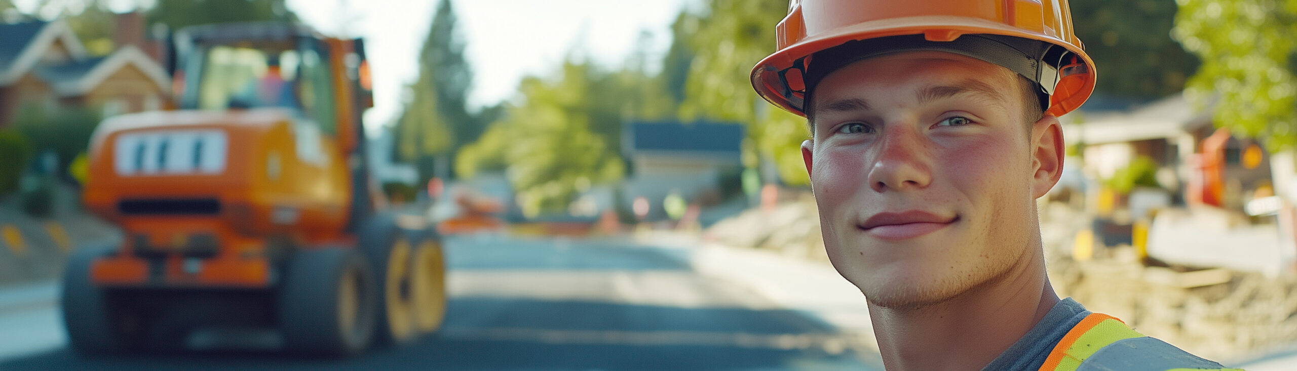 Straßenbauer und Maschine