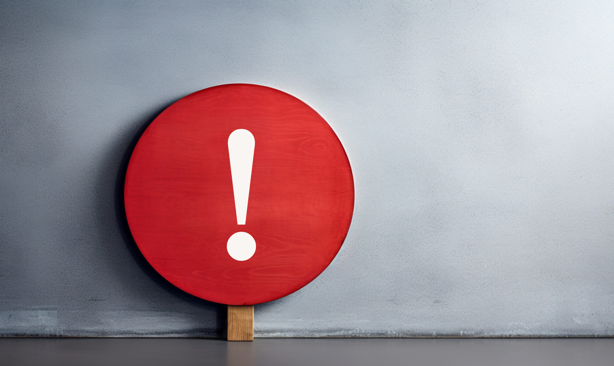 Ein rotes Schild mit einem weißen Ausrufezeichen.