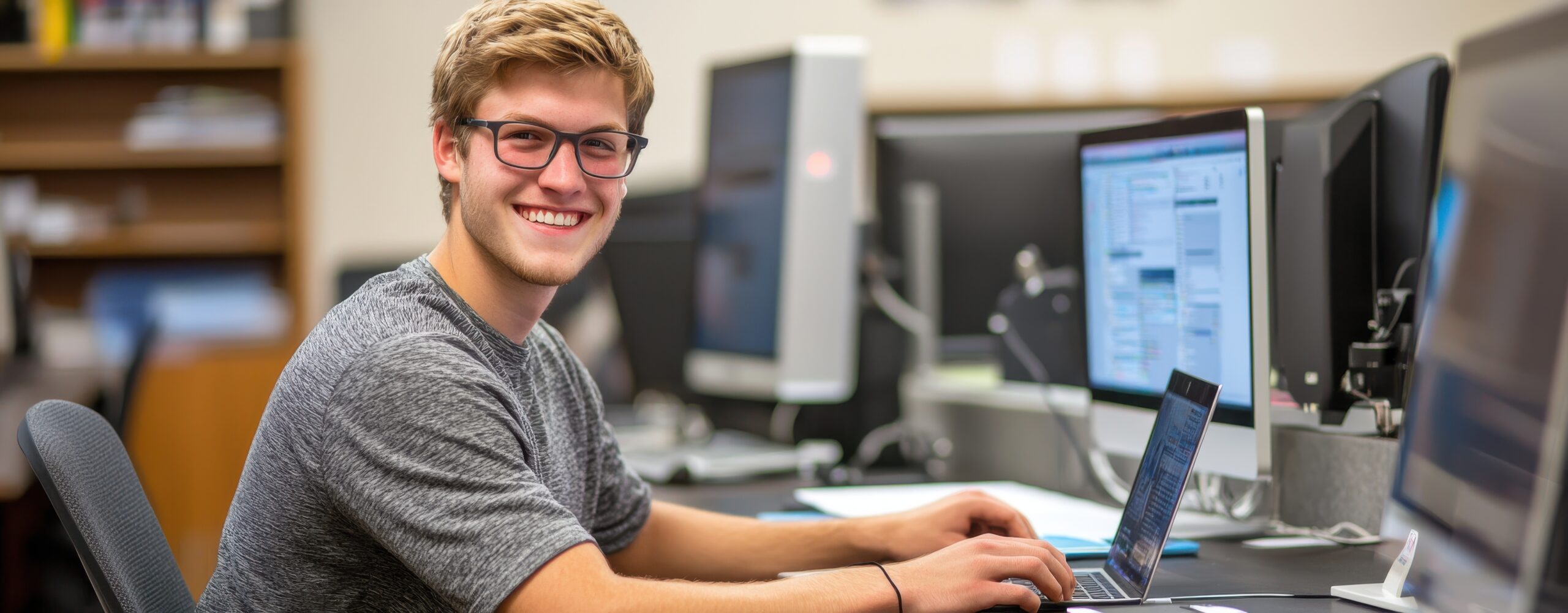 Student sitzt vor dem PC