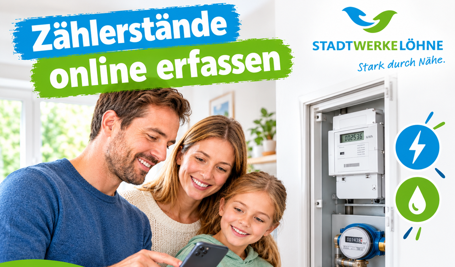 Eine Familie trägt den Zählerstand ein.